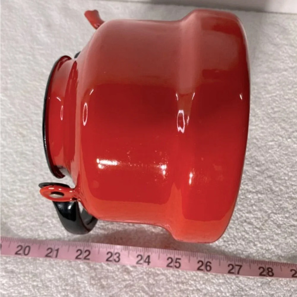 Vintage Red Enamel Kettle Teapot With Handle - Picture 13 of 14